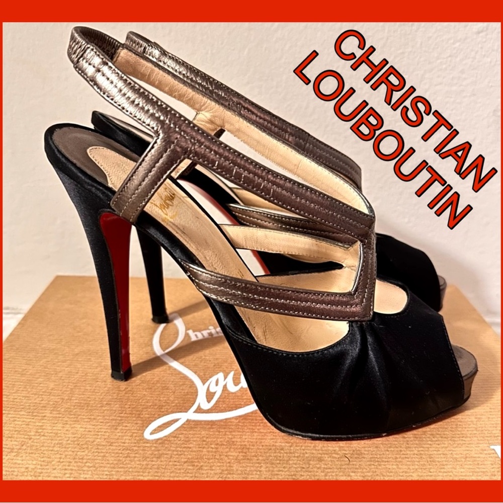 Christian Louboutin Open Strap Heels ~ Black/Metallic
